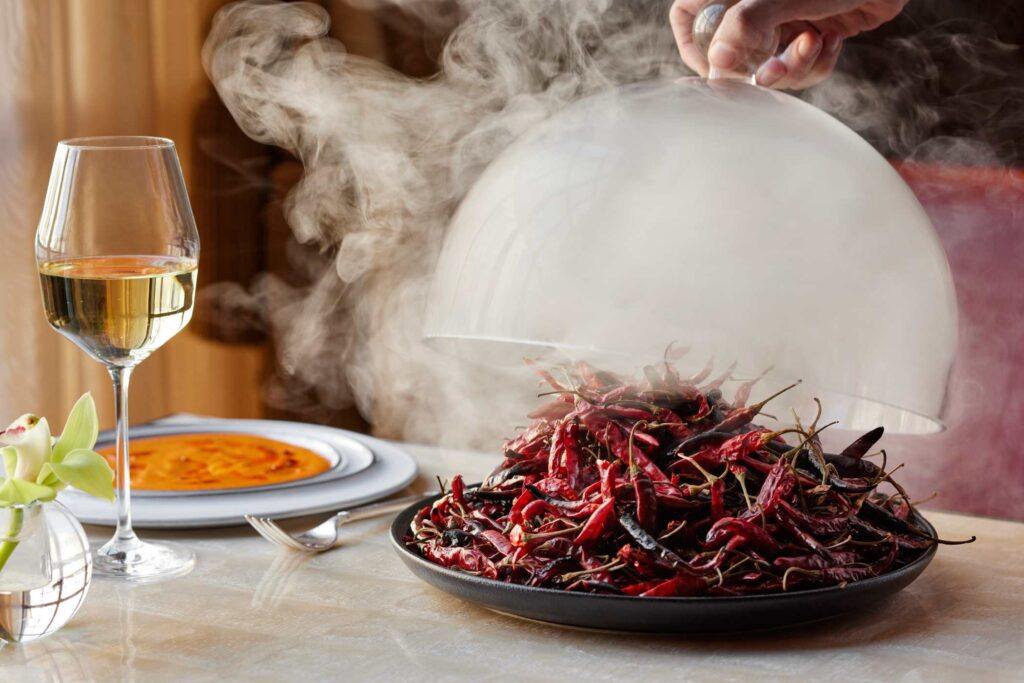 Red chilli kept on tray